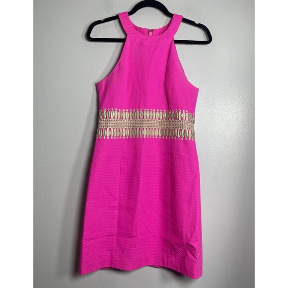 LILLY PULITZER Ashlyn Shift Dress Size 2 Pink Gold Preppy Vibrant Embellished - Picture 1 of 14